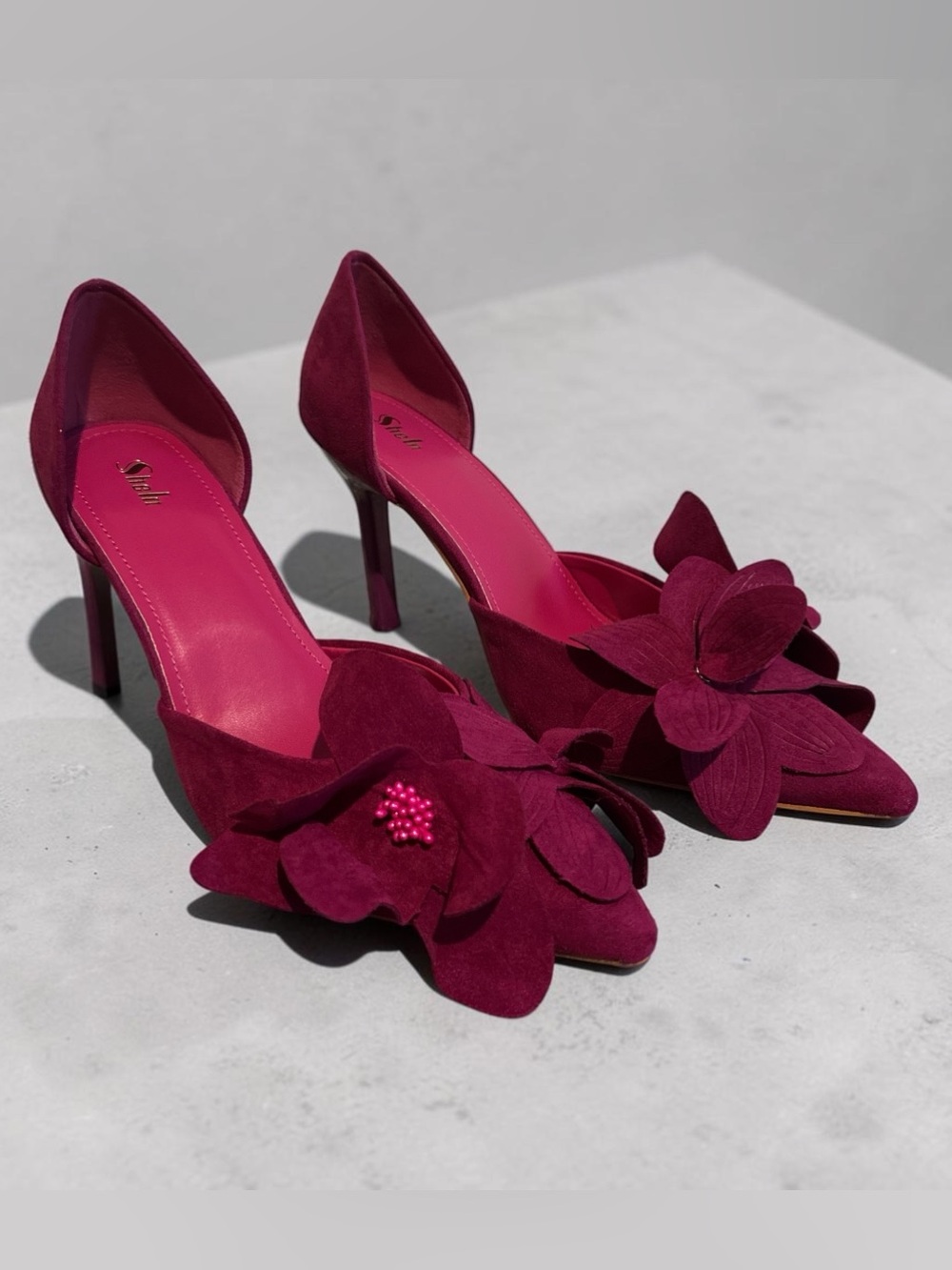 SHEIN Deep Magenta Floral Pointed-Toe Stiletto Heels
